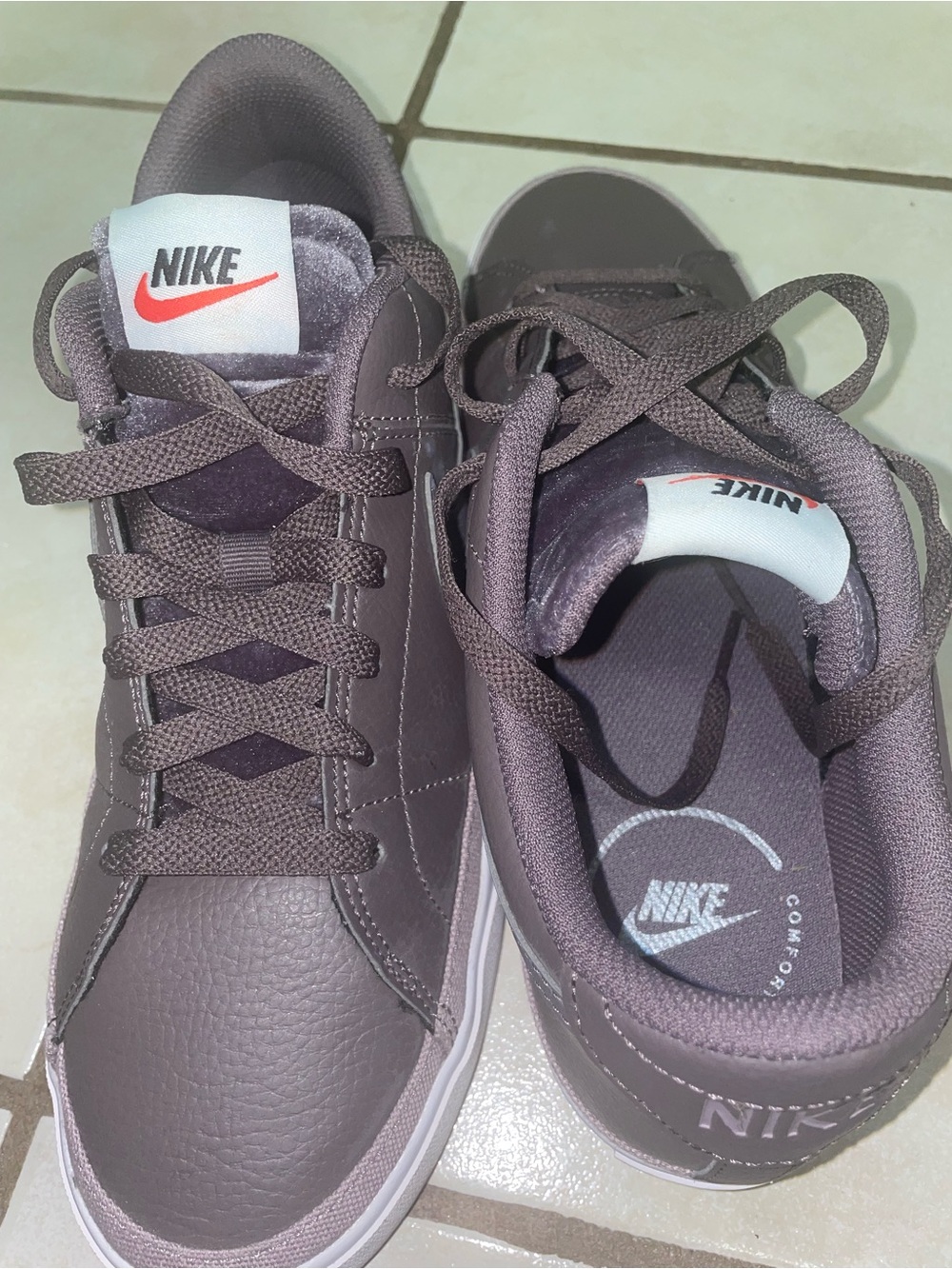 Nike women or men Sneakers in Mauve Taupe with White Logo Accent- velvet tongue